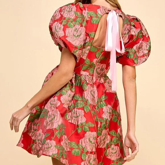 TCEC Red Puff Sleeve Dress - Picture 2 of 2